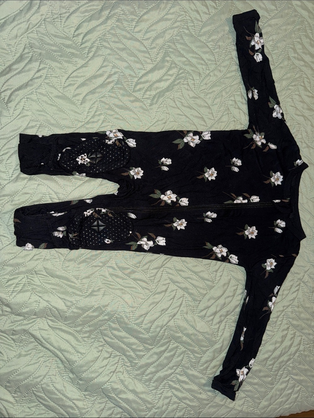 Kyte BABY Black Floral Zip-Front Baby Footie